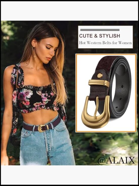 Genuine Leather Belt with Silver Gold Buckle for Women Western Style main image 4